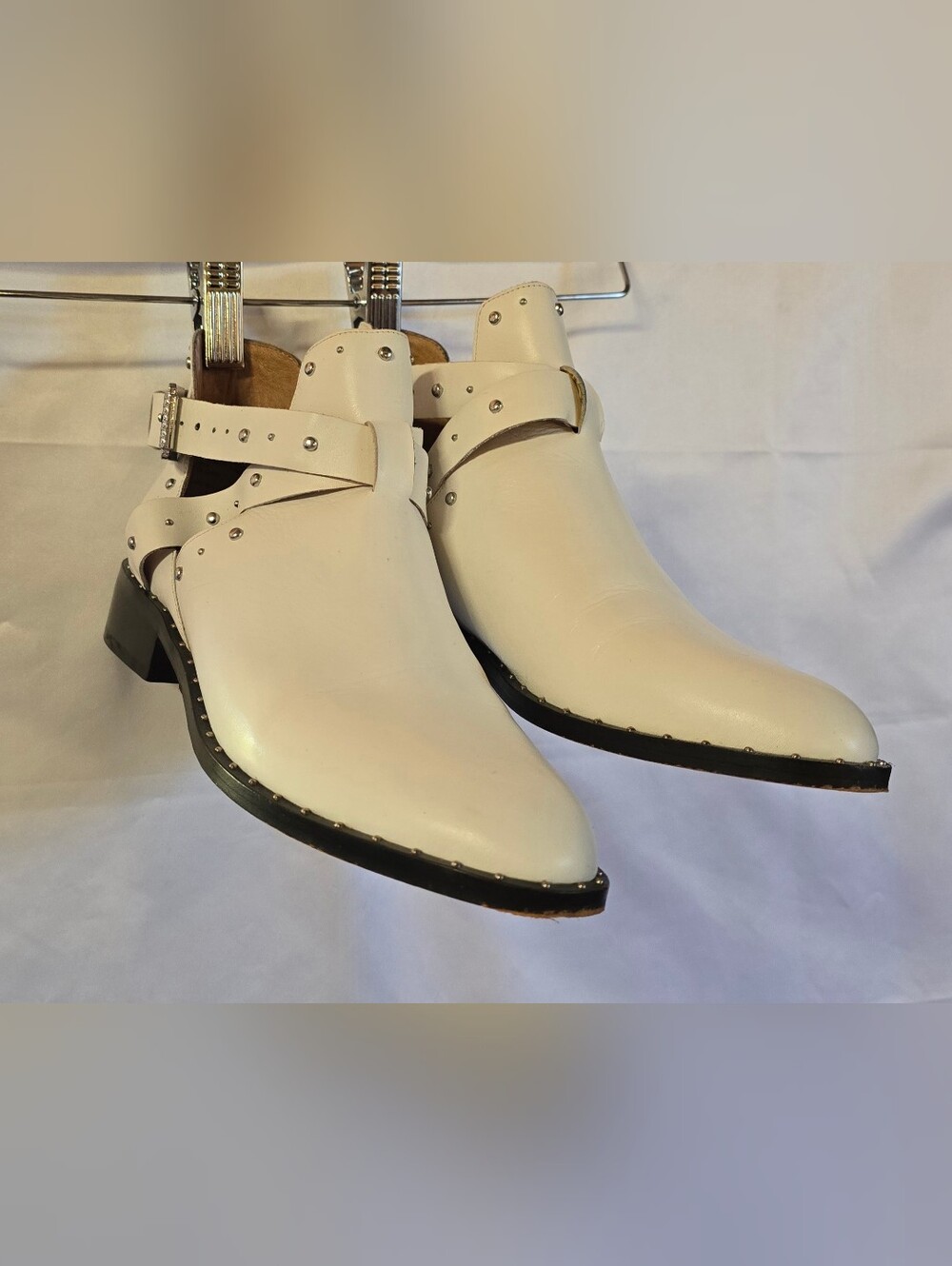 Halogen Hailey White Leather Studded Cut-Out Ankle Booties